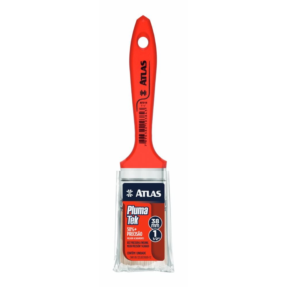 PINCEL TRINCHA PARA PINTURA  AT315 1 1/2 POLEGADA - ATLAS PROFISSIONAL CERDAS BRANCAS DETALHE