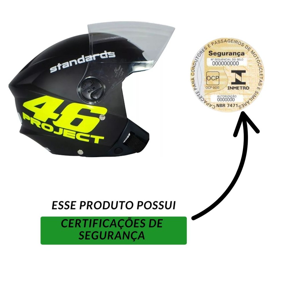 Capacete Moto Aberto Masculino Feminino Personalizado Viseira Fumê Masculino Feminino Project 46 Standards Barato