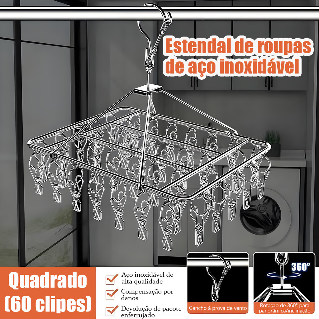 Varal 6/40 Prendedores Roupa Bebe Calcinha Cueca Dobrável Inox