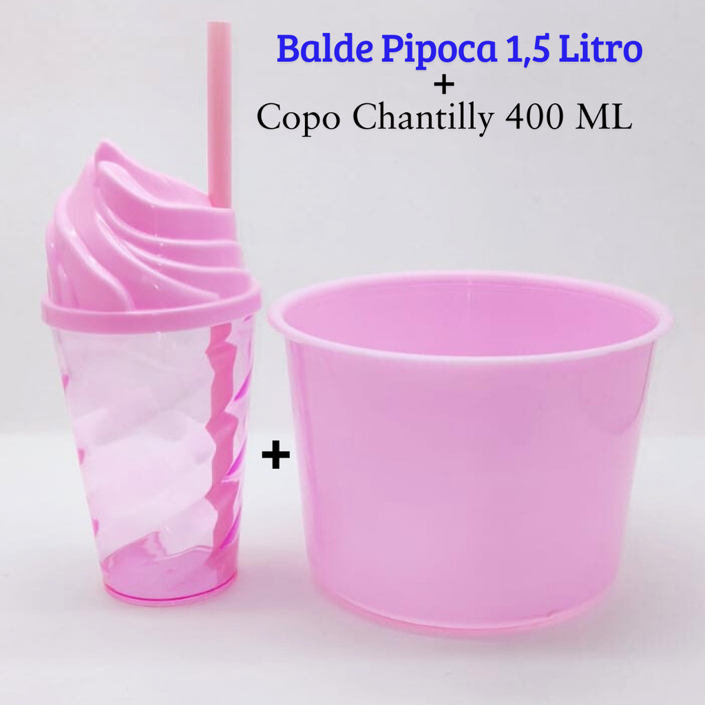 Kit 6 Balde de Pipoca 1,5L + 6 Copo Chantilly 400ml - Festa Infantil, Cinema em Casa, Lembrancinha