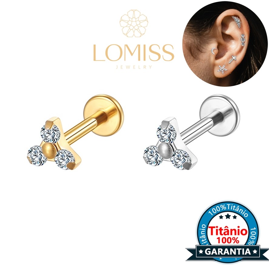 Piercing Helix Tragus Conch Labret Titânio Flor 3 Zircônias Cravejadas Rosca Interna Nariz Boca em Oferta na Shopee