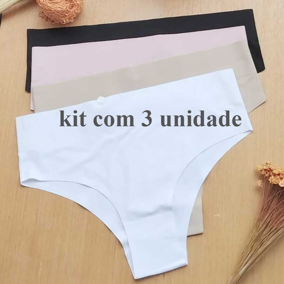 Kit 3 Calcinhas feminina Cintura Alta Sem Costura Corte a Laser Confortável.
