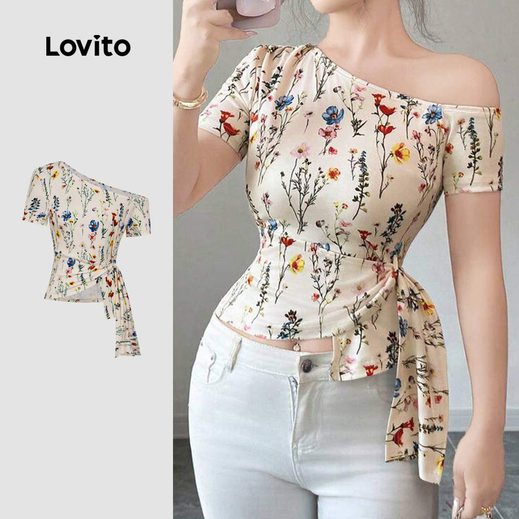 Lovito Camiseta Boho Assimétrica Primavera/verão para Mulheres L150AD701