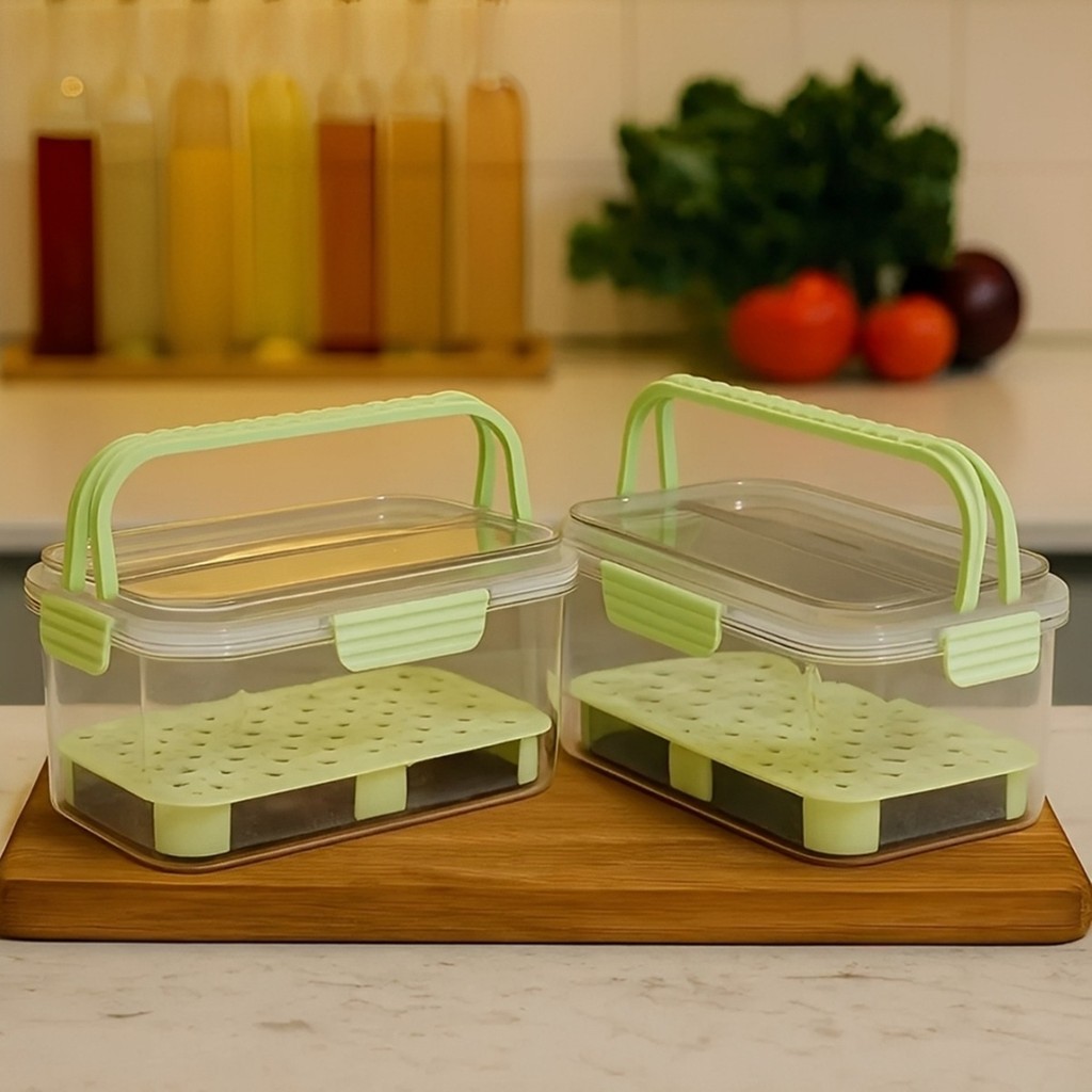 Kit 2 Potes Herméticos C/ Alça Organizador Geladeira Frutas