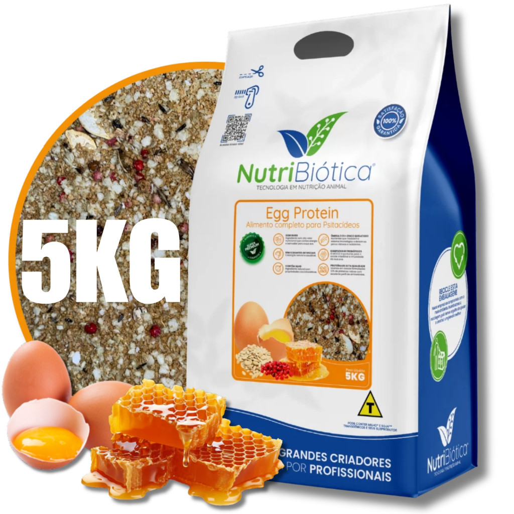 Farinhada Psitacídeos Egg Protein Nutribiótica 5kg Energia Crescimento Ração Ring Neck Calopsita em Oferta na Shopee