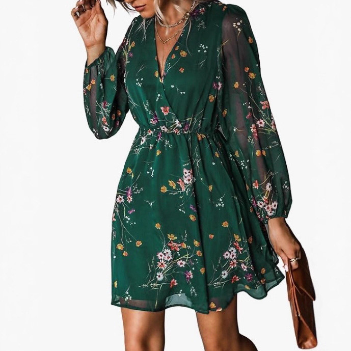 Mini vestido feminino de verão vestido de manga comprida temperamento vestido feminino Sexy