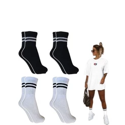 Meia Feminina Kit 4 Pares Cano Médio 36 - 41 com Listras Algodão Moda e Tendencia