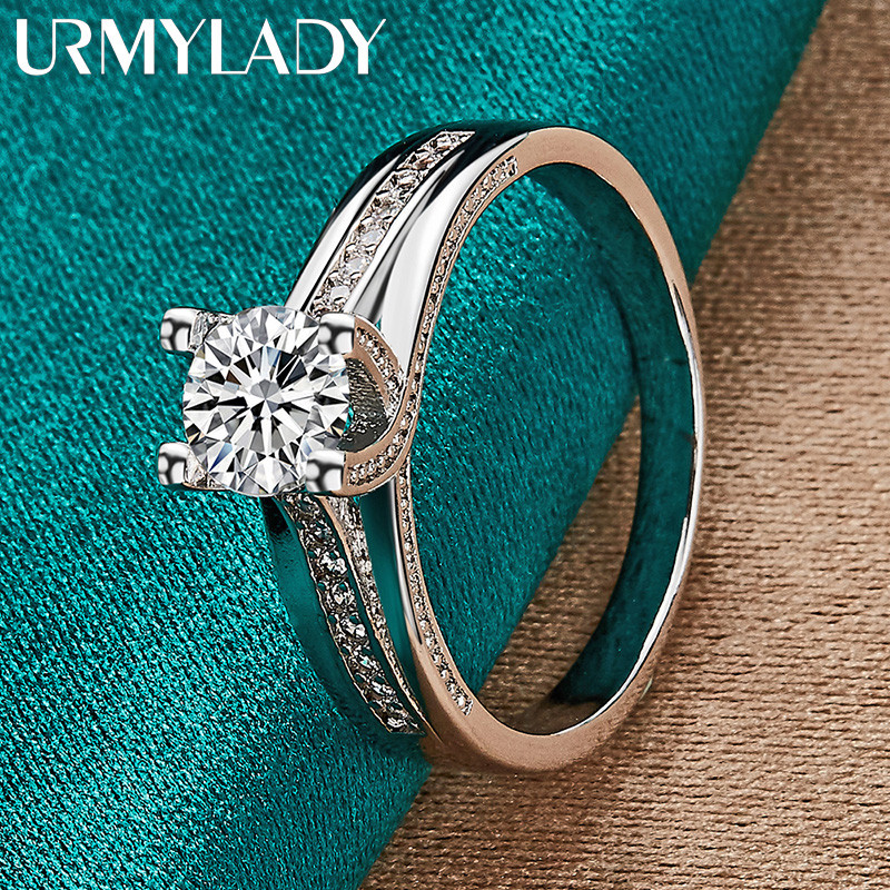 URMYLADY 925 Prata Esterlina Brilhante Zircão 7-10 # Anel Para Mulheres Festa De Casamento Moda Charme Jóias