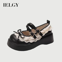 IELGY 2026 Sapatos De Couro De Sola Grossa De Outono Para Mulheres Lolita Lace Bow Versátil Mary Jane
