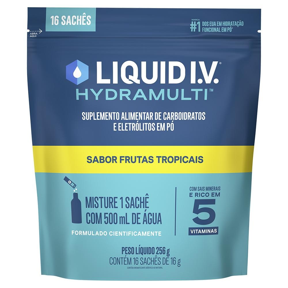 Suplemento Alimentar Pó Frutas Tropicais Liquid I.V. Hydramulti Pouch 256g 16 Un