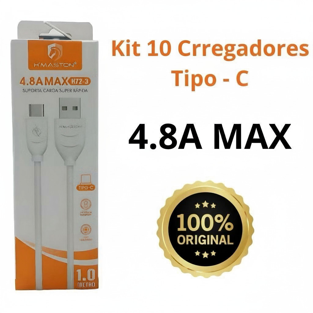 Kit 10 H'Maston H72 Lightning/TipoC Cabo 4.8A Suporta Carregamento Super Rápido E Transmissão De Dados em Oferta na Shopee