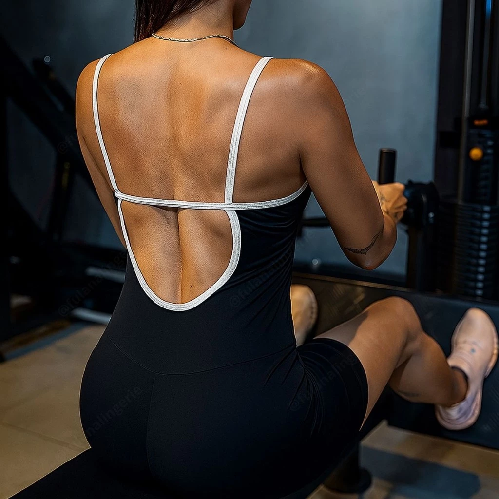 Macaquinho Básico Feminino Fitness Academia Costas Abertas em Microfibra - Virginia/Bru — imagem 1