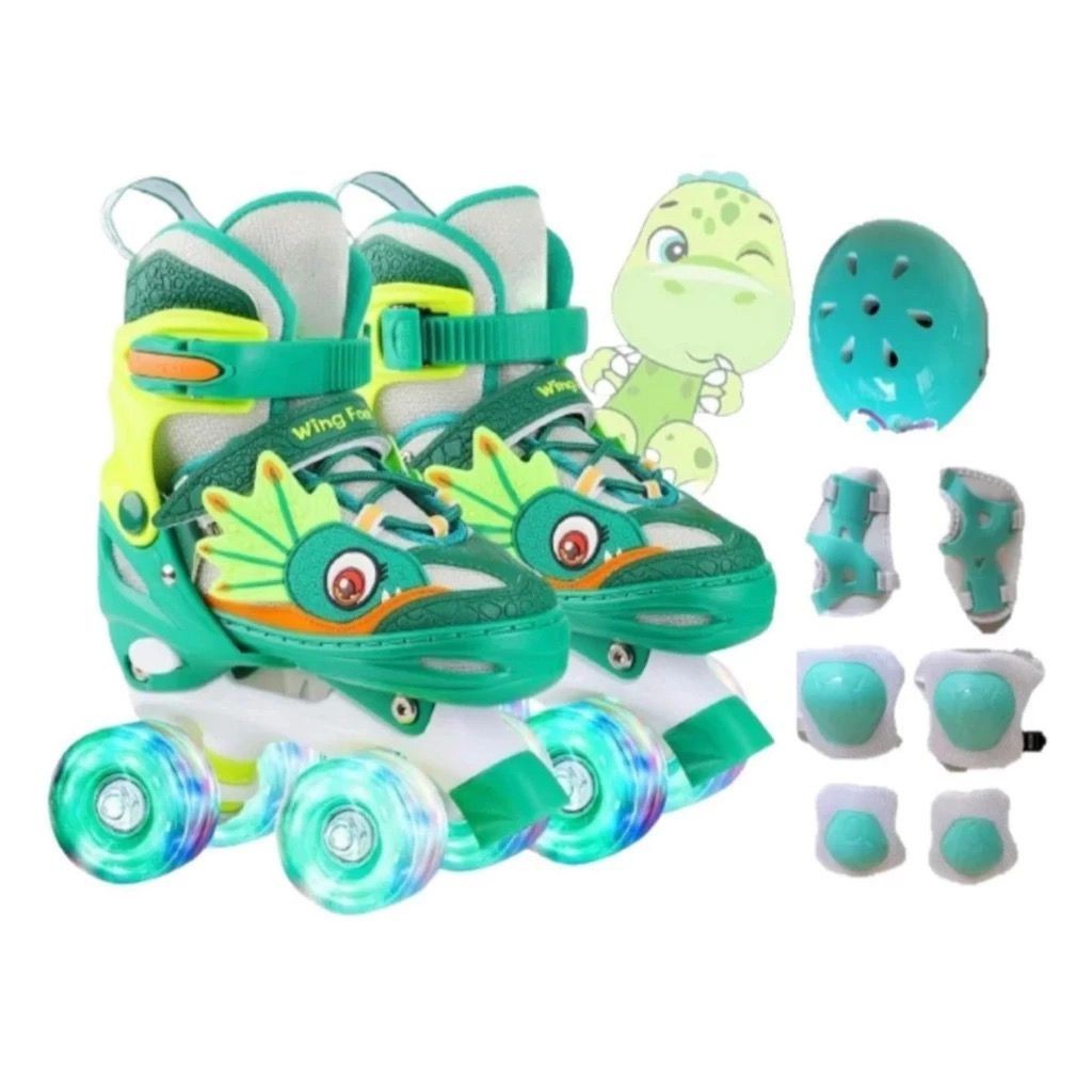 Patins Infantil 4 Rodas Led + Proteção Ajustável Menina Menino Patins Quad Promoção