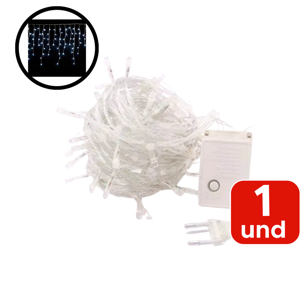 Pisca Pisca Cascata De Natal 100 Led 8 Funções Com Fio Trasnparente Luz Branco Decoração 2,3 Metros