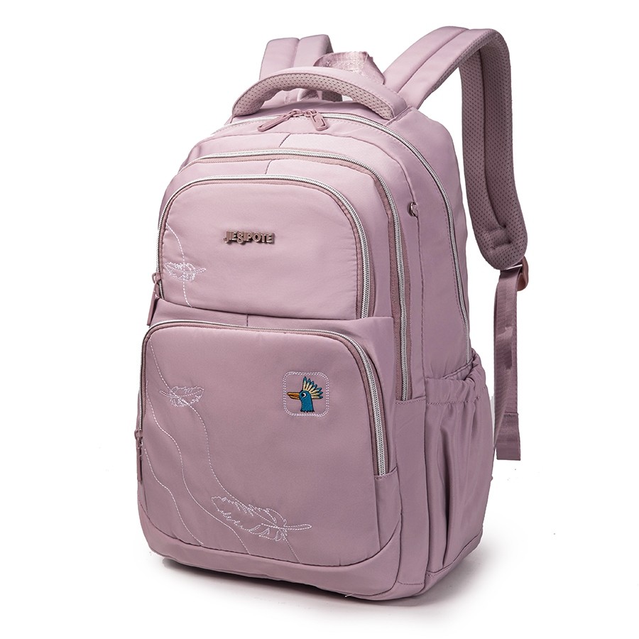 Ladies backpack padrão bordado reforçado nylon impermeável grande capacidade roxo