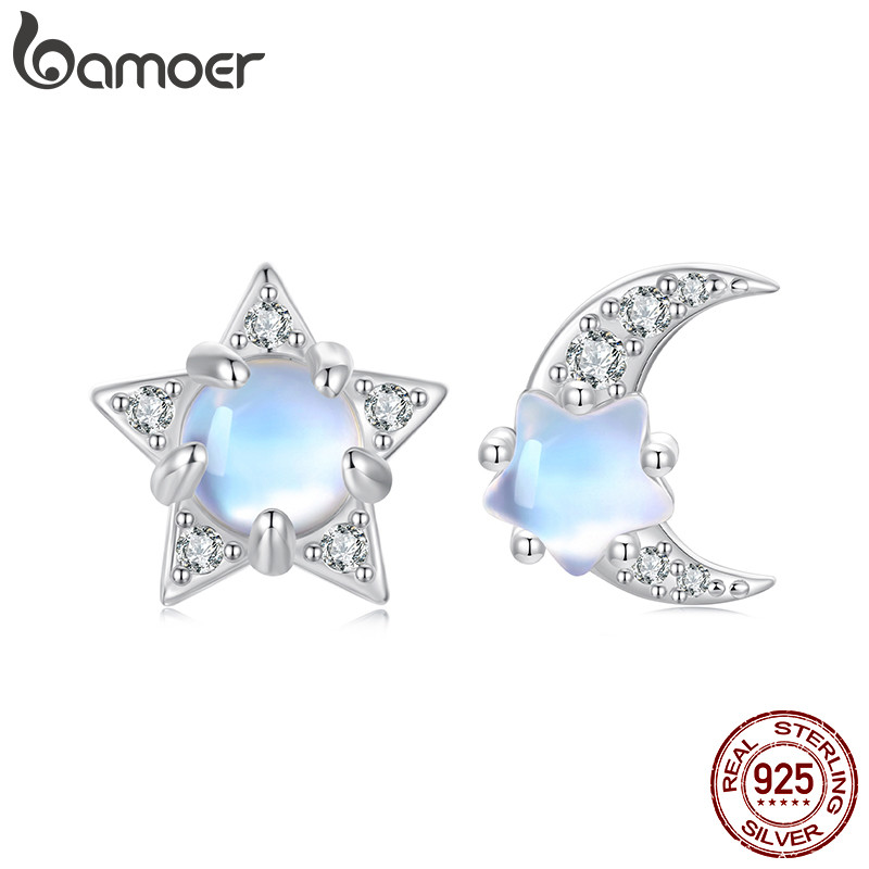 Brincos De Prata Esterlina 925 Bamoer Estrela E Lua Design Joias Presentes Para Mulheres em Oferta na Shopee