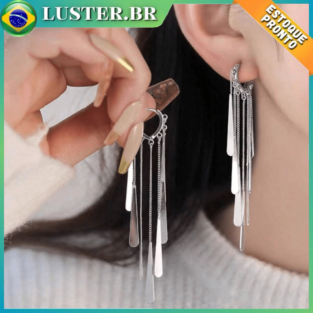 Brincos de borla longa em prata de lei, design de nicho, brincos leves de luxo, brincos de alta qualidade para mulheres em Oferta na Shopee
