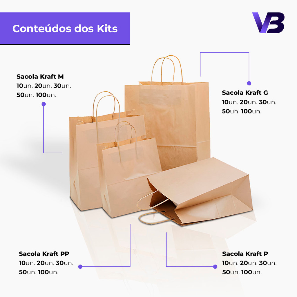 Sacola De Papel Kraft PP 12x18x7cm Com 100 Unidades - Delivery Festa Aniversario Presente Lembrancinha