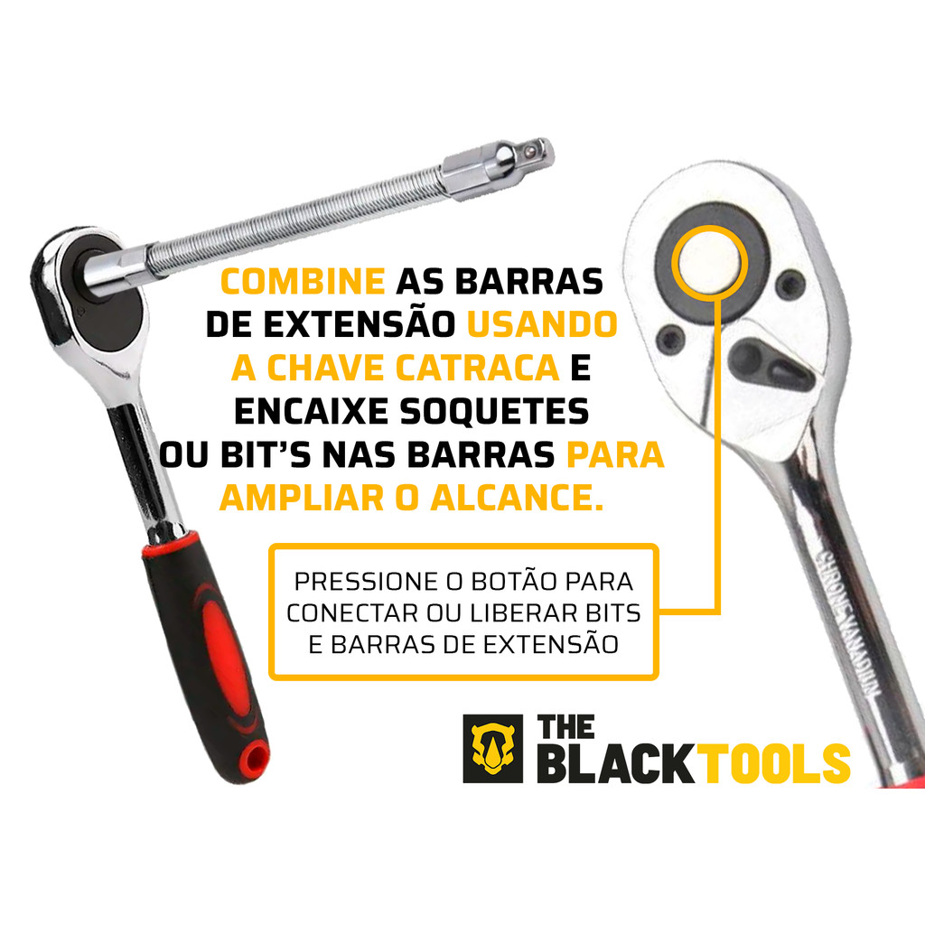 Detalhes do Jogo De Soquete 46 Peças The Black Tools Tbt46 Aço Cromo Vanádio 1/4 Catraca Chave Allen Com Maleta