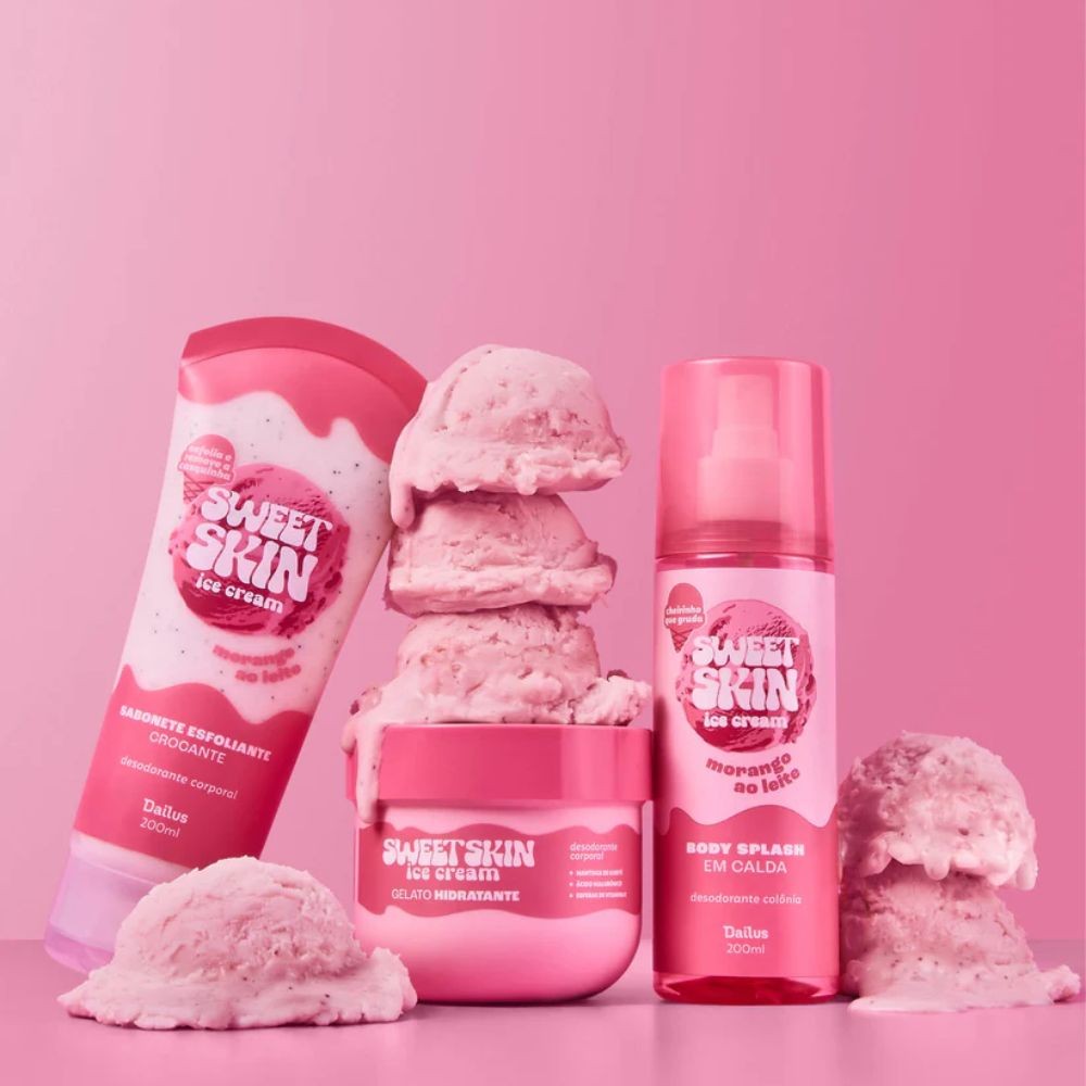 Dailus Sweet Skin Kit Morango ao Leite Sabonete Esfoliante + Creme Hidratante + Body Splash em Oferta na Shopee