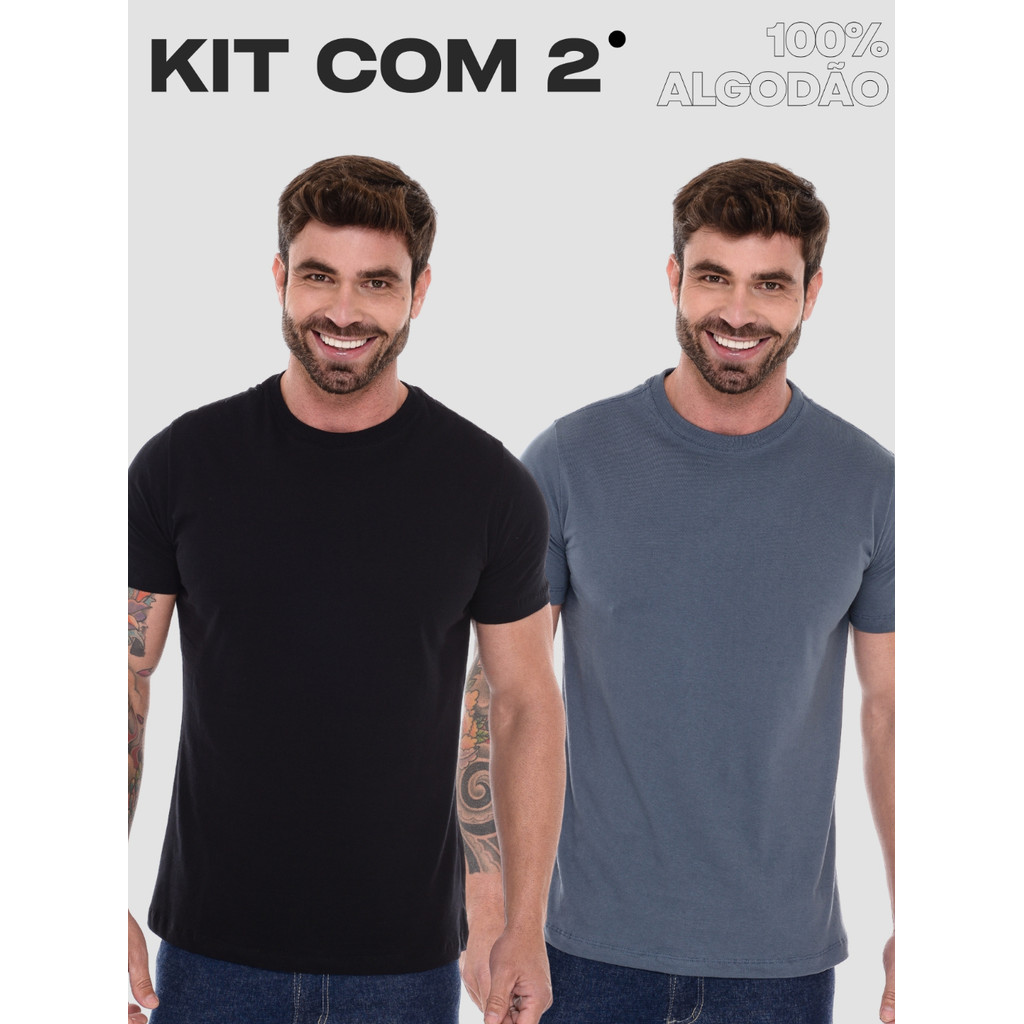 Kit 2 Camisetas Básicas 100% Algodão Masculina Camisa Manga Curta Alta Qualidade Camiseta Premium em Oferta na Shopee
