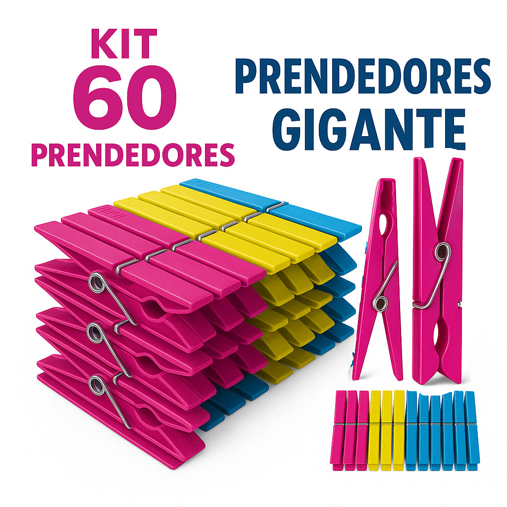 Kit com 60 / 48 / 36 / 24 / 12 Prendedores Pregadores de Roupa em Plástico Reforçado - Cores Sortida em Oferta na Shopee
