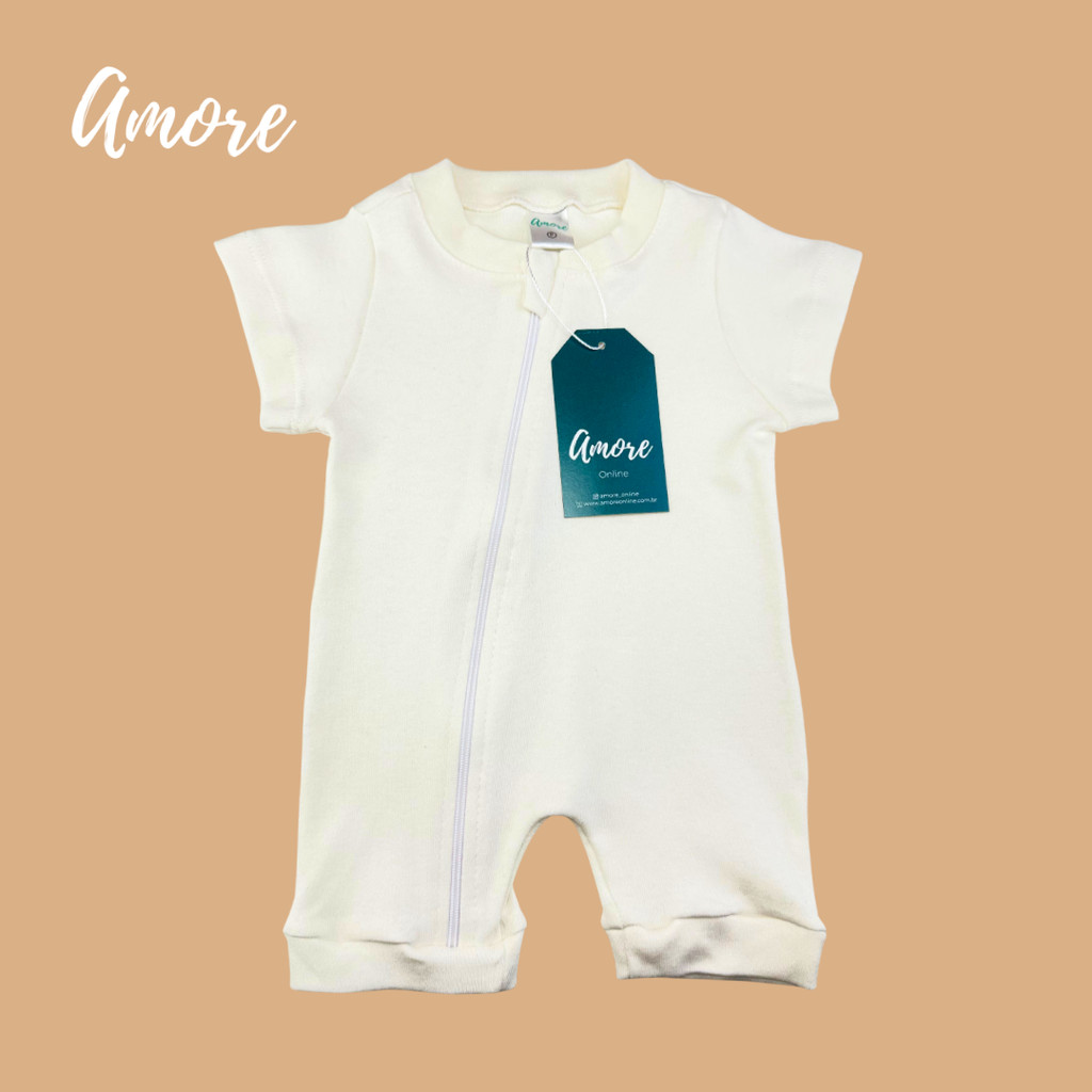 Macacão Bebê Curto Bege - Suedine 100% Algodão em Oferta na Shopee