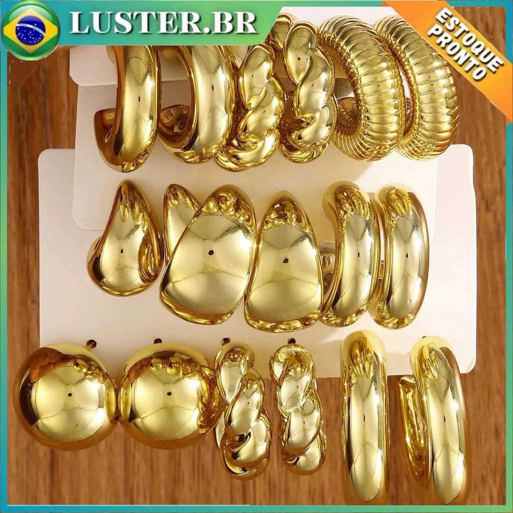 3 pairs/9 pairs of ABS resin and CCB exaggerated C-shaped teardrop personality fashion earring sets, no fading em Oferta na Shopee