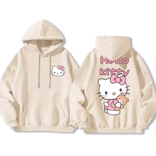 Hello Kitty Primavera Outono Bonito Dos Desenhos Animados Gatinho Impresso Moletom Com Capuz Feminino Casual em Oferta na Shopee