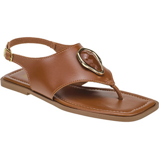 Rasteira Feminina Confortável Bico Quadrado Enfeite Dourado Rasteirinha em Oferta na Shopee