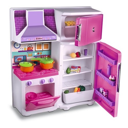 Cozinha Infantil Completa Brinquedo Fogão Geladeira Coifa Rosa Educativo Infantil
