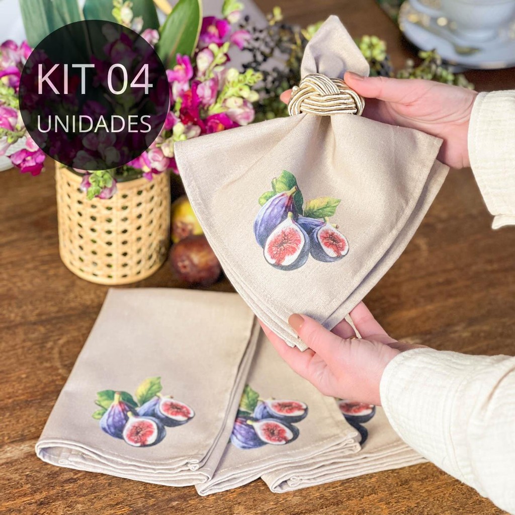 Kit 4 Guardanapos de Tecido para Mesa Posta – Coleção Coleção Figueira