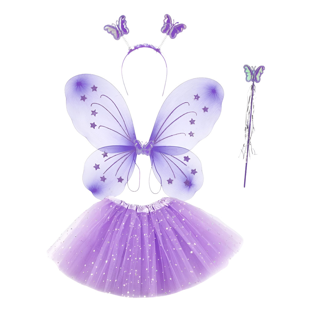 Fantasia Infantil Saia Tule borboletas jardim encantado Asa Tiara Varinha Festa