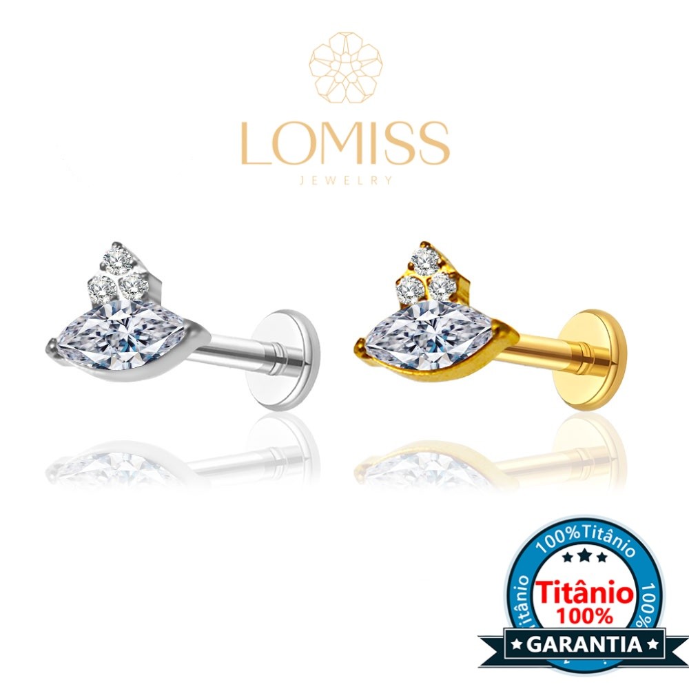 Piercing Labret Titânio Estrela Com 4 Zircônias Cravejada Para Orelha Helix Tragus Conch Lábio Cartilagem Nariz Boca