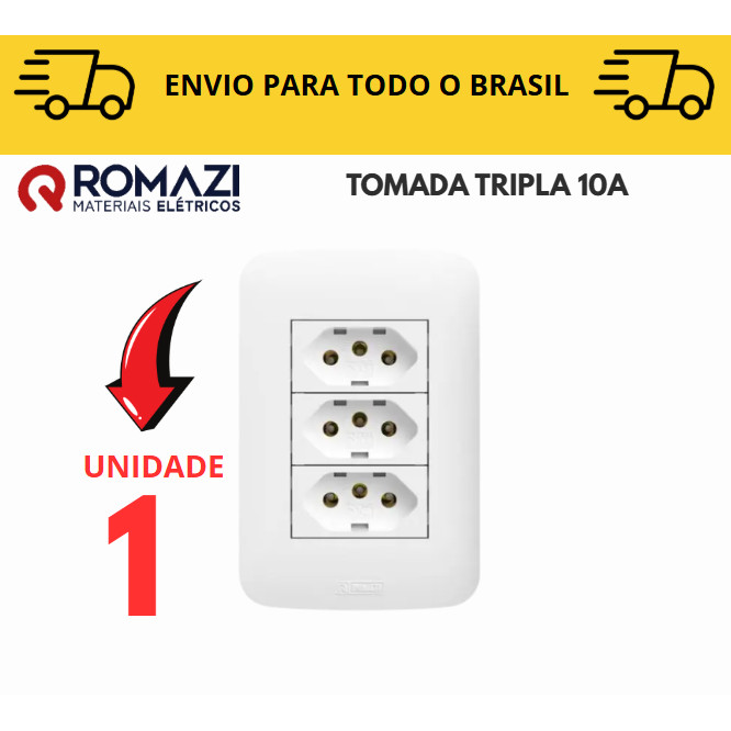 Tomada Tripla 10A canoa romazi e Interruptores linha canoa romazi / 20A / Paralelo / Tomada