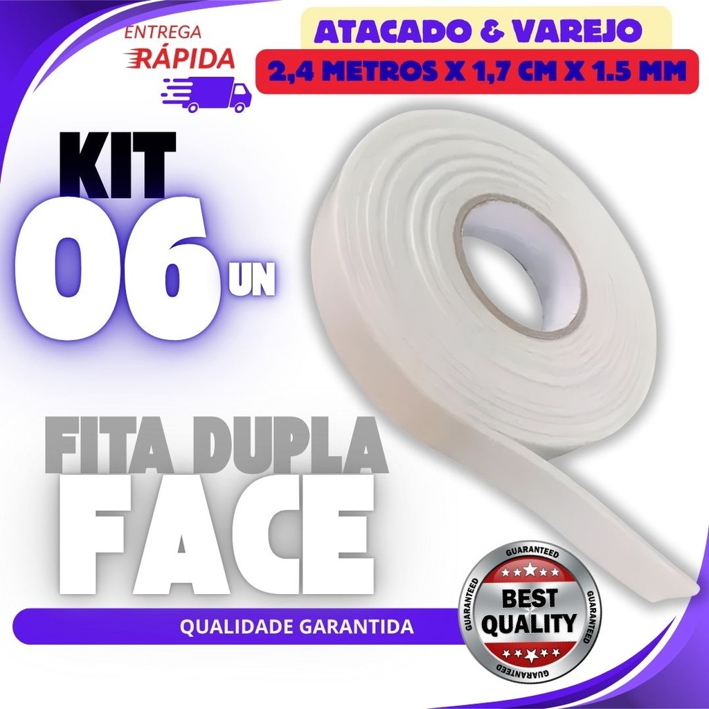 Kit 6, 3 ou 1 un Fita Dupla Face Branca de Espuma Forte Para Fixação de Objetos e Parede Fita Banana