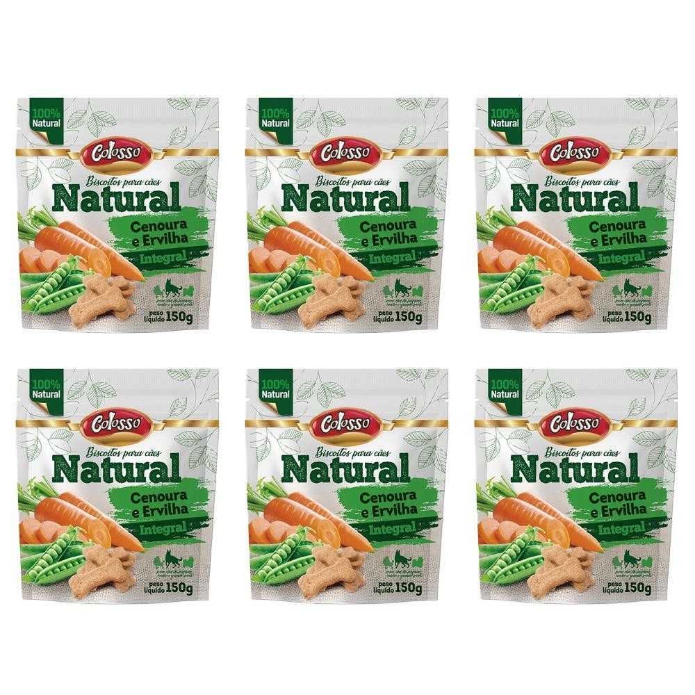 Kit 6 Biscoitos Colosso Natural Integral Cães Cenoura Ervilha 150g Petisco Saudável Super Premium
