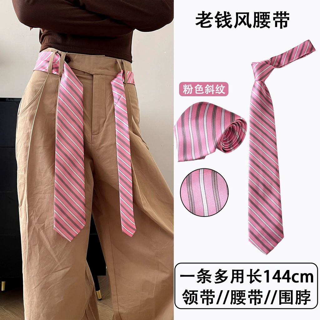 Cinto de gravata com listras diagonais rosa estilo dinheiro antigo feminino pode ser usad…