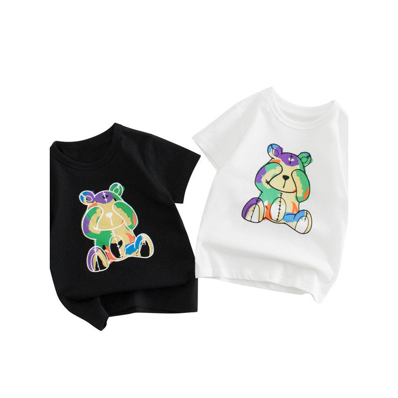 27 crianças marca puro algodão roupas infantis camiseta de manga curta meninos meninas bebê dos desenhos animados urso r