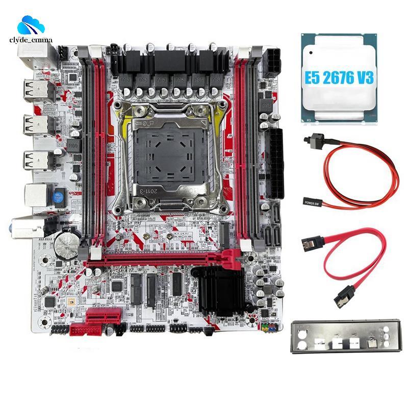 Placa-Mãe X99 + E5 2676 V3 CPU X99G757 Para Jogos LGA 2011-3 DDR3 HM55 Chip Suporta Até 64 Gb De Memória