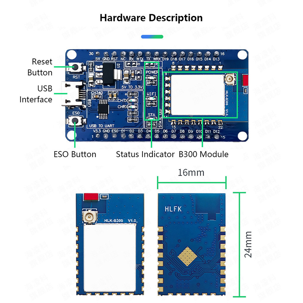 HI-LINK Dual Band WiFi 6 + BLE5.4 Módulo Bluetooth Serial De Baixa Potência Para Sem Fio-Kit De Teste-Na Versão Transpar