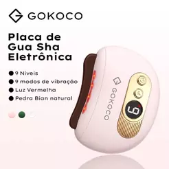 GOKOCO Massageador Elétrico Gua Sha Facial e Corporal Pedra Bian com Luz Vermelha, Aquecimento e Vibração 9 Níveis