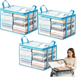Grande Saco de Armazenamento Transparente de Plástico Resistente e Espesso para Roupas, Caixa de Armazenamento de Plásti