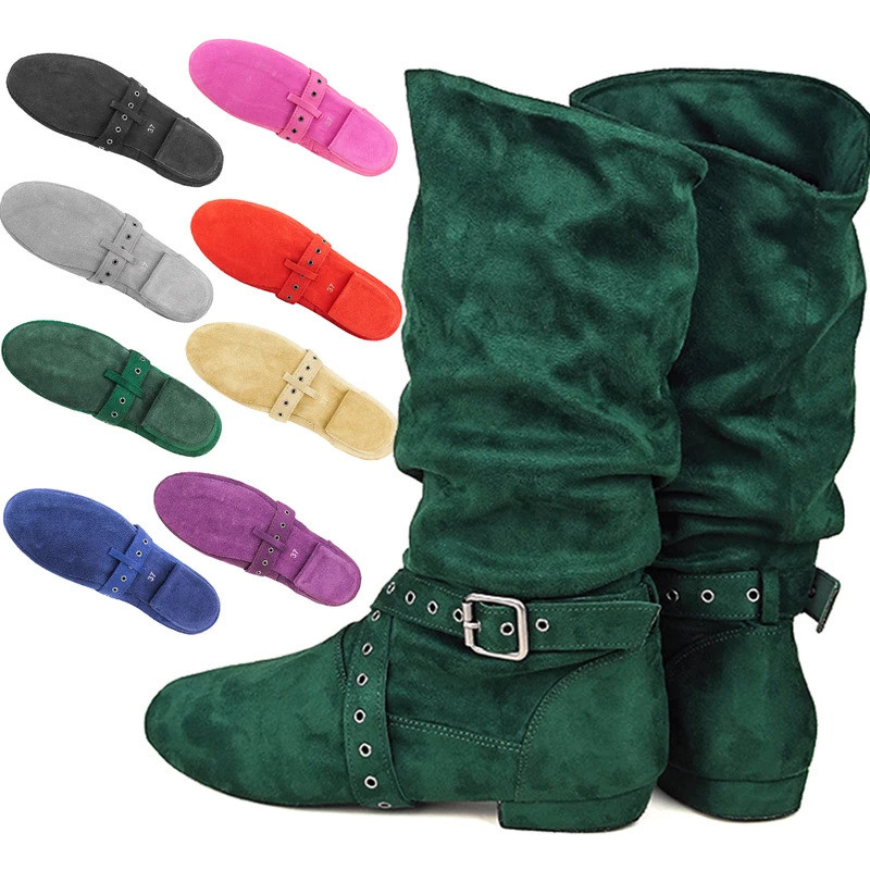 Bota de Dança Latina Feminina com Sola de Camurça, Botas de Salsa, Calçado Longo para Aquecimento, Botas de Dança West C