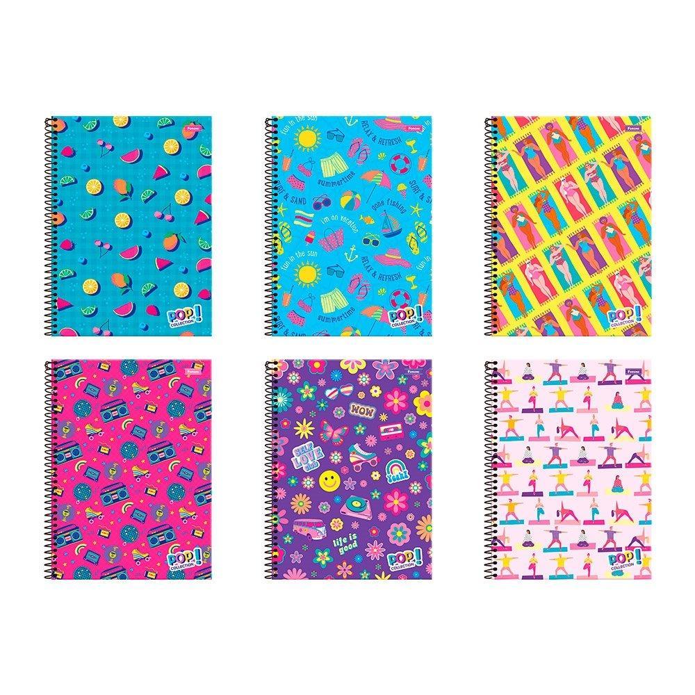 Caderno Espiral Foroni Universitário Capa Dura 1 Matéria Pop Collection 96 Folhas - Embalagem com 4 Unidades