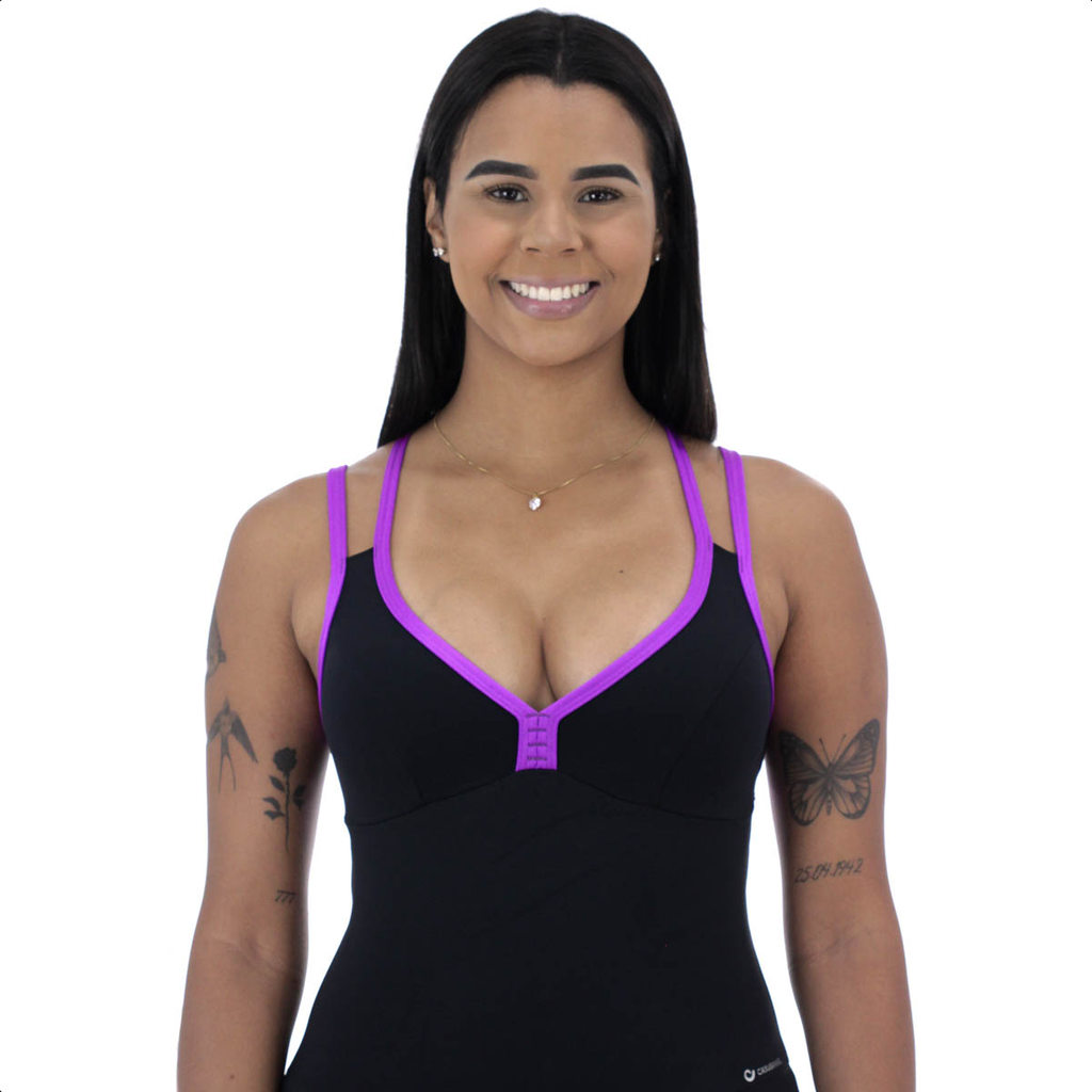 Macacão Caju Brasil Nakay Everyone Preto e Roxo - Feminino