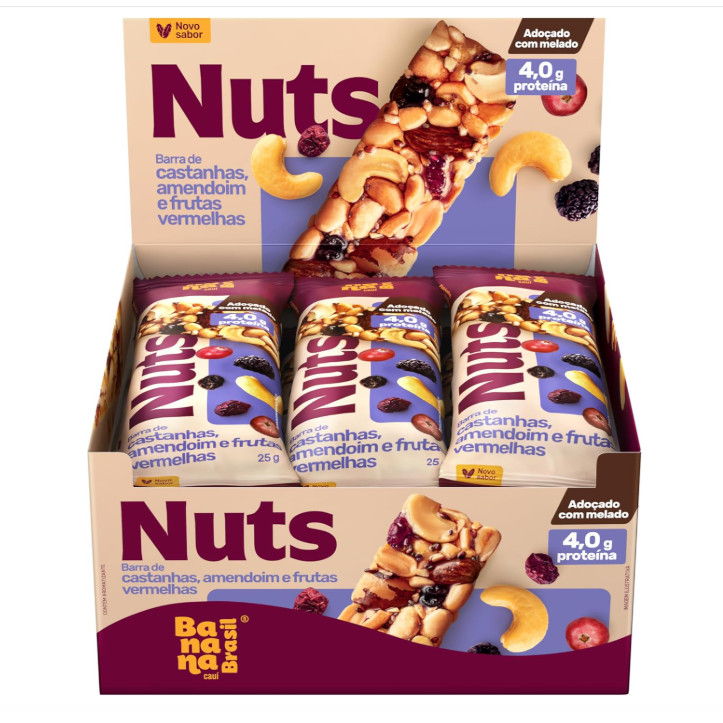 Barra Nuts Castanhas e Frutas Vermelhas 12Uni 25g Banana Brasil