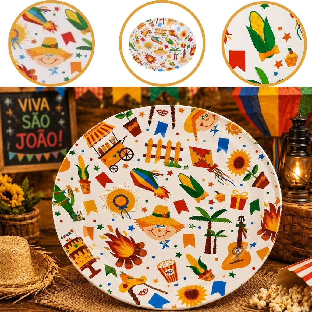 10~60 PRATO DE PAPEL FESTA JUNINA ESTAMPADO ARRAIA 18CM (SILVER) CHOCO