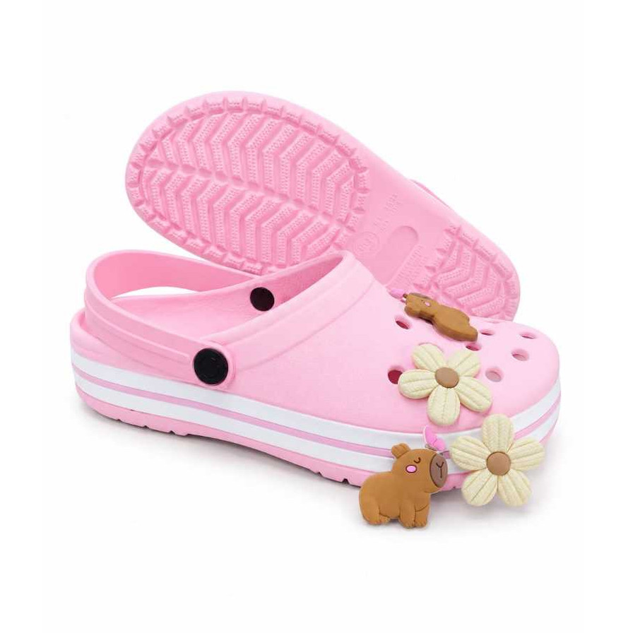 Detalhes do Sandalia babuche adulto e juvenil+botons capivara e flor leve confortavel antiderrapante
