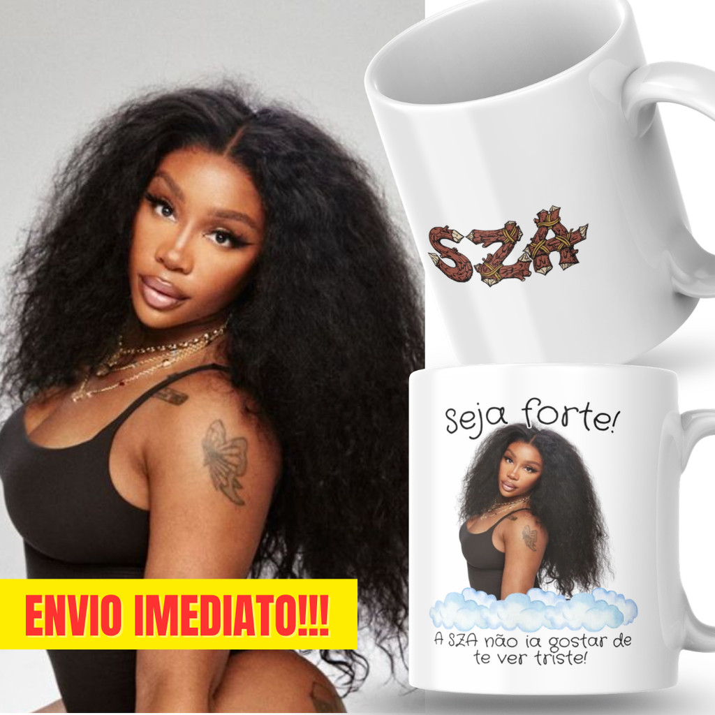 Caneca Xicara Porcelana 325ml Seja Forte SZA Camp SZA Personalizada Presente Decoração Casa